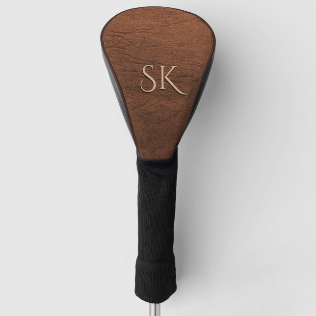Brown Leather Look Monogram Golf Head Cover (Front)