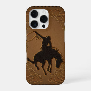 Brown Leather Look Wild West Rustic Cowboy iPhone 16 Pro Case