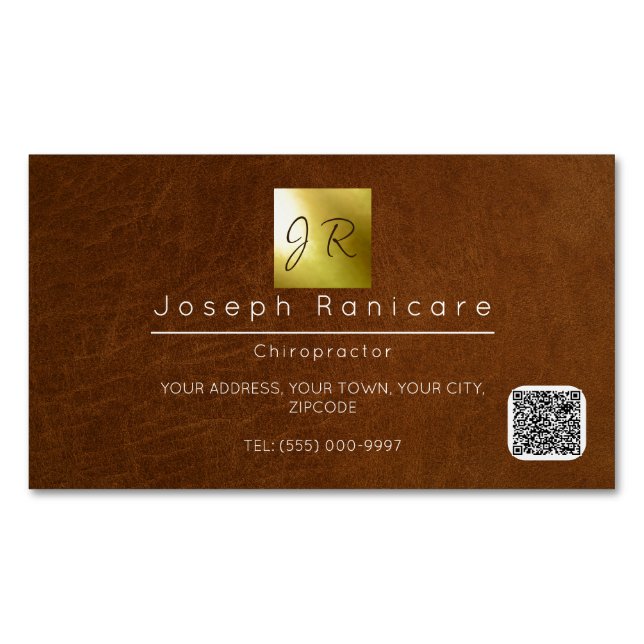 brown leather luxury branding gold foil magnetic business card (Front)