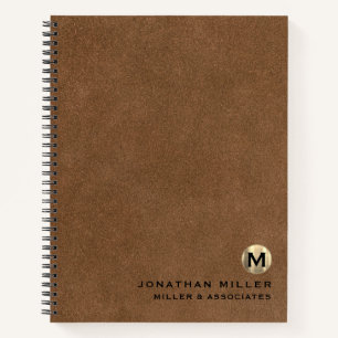 Brown Leather Luxury Gold Initial Logo Notebook
