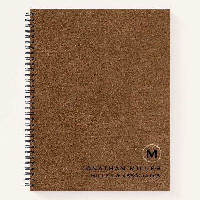 Brown Leather Luxury Gold Initial Logo Notebook (Front)