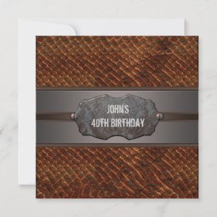 Brown Leather Mans 40th Birthday Party Invitation