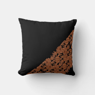 Brown Leather Print On Black Throw Pillow