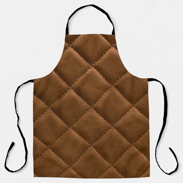 Brown leather, rhombus pattern drawing apron (Front)