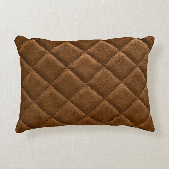 Brown leather, rhombus pattern drawing decorative cushion (Front)
