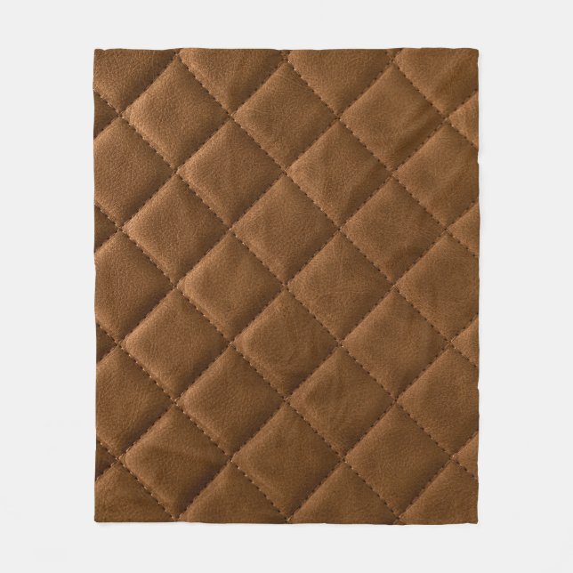 Brown leather, rhombus pattern drawing fleece blanket (Front)