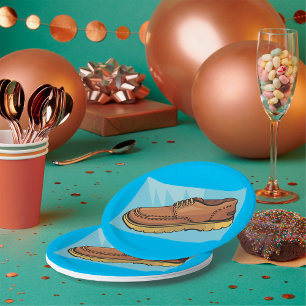 Brown Leather Shoe Retro Work Boot Paper Plate