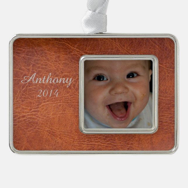 Brown leather silver plated framed ornament (Front)