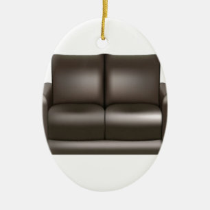 Brown leather sofa design ceramic tree decoration