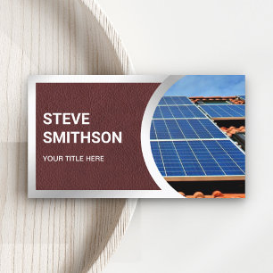 Brown Leather Steel Rooftop Solar Panels Business Card