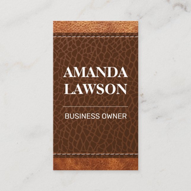 Brown Leather Stitched Background Appointment Card (Front)