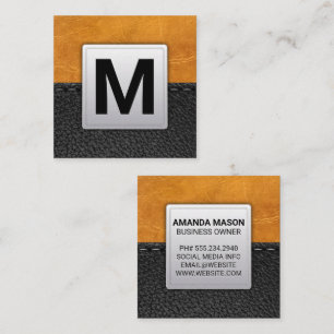 Brown Leather Stitched Leather Square Business Card