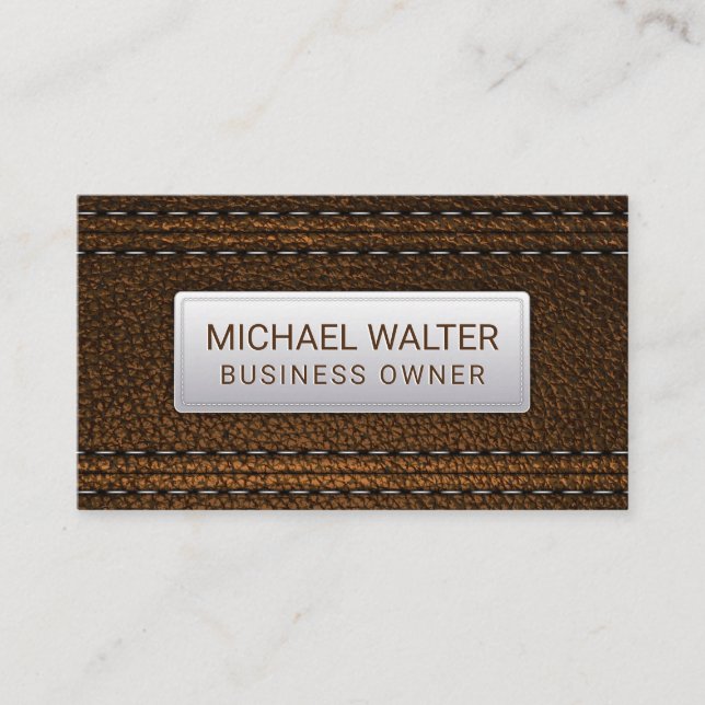 Brown Leather Stitched | Luxury Business Card (Front)