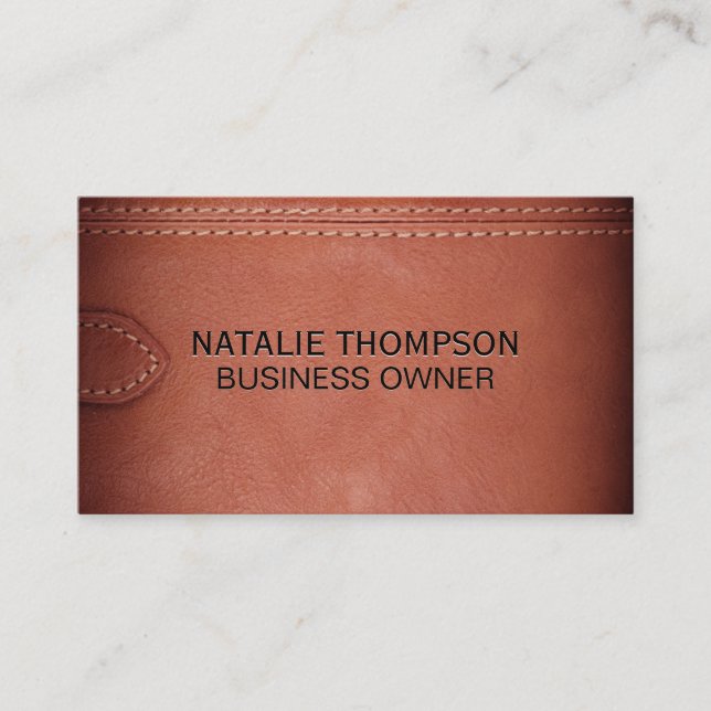 Brown Leather Strap Stitching Background Business Card (Front)