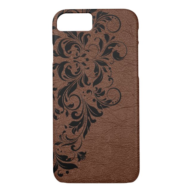Brown Leather Texture & Black Lace Case-Mate iPhone Case (Back)