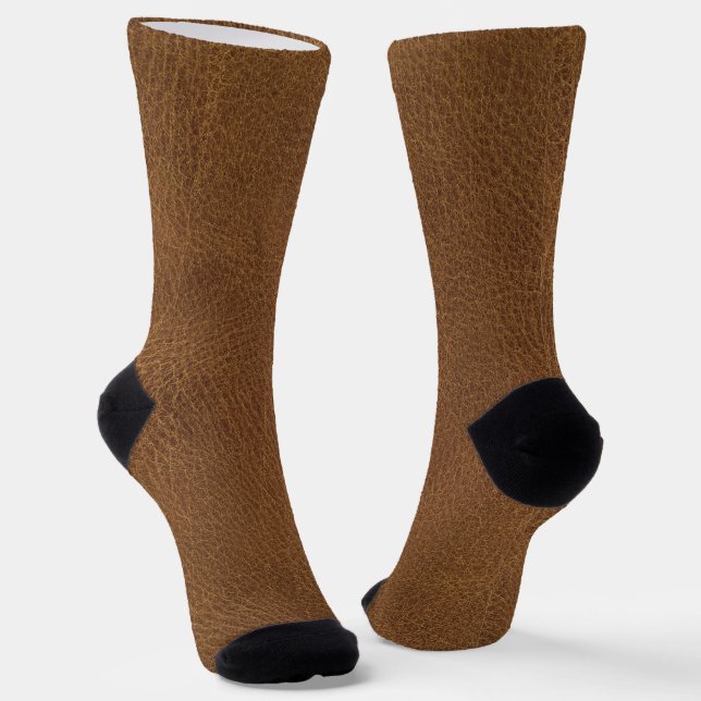 Brown Leather Texture Print Socks (Angled)