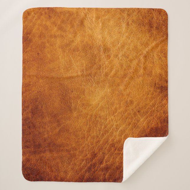 Brown leather texture sherpa blanket (Front)