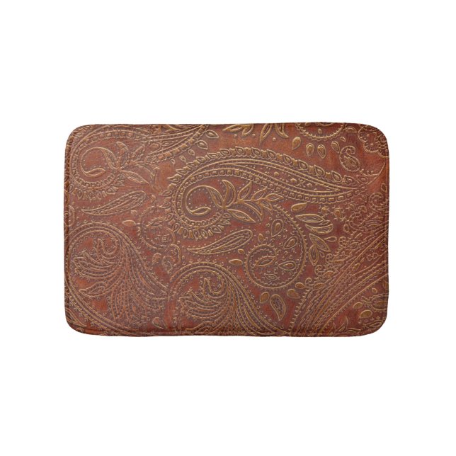 Brown leather, tooled floral pattern. bath mat (Front)