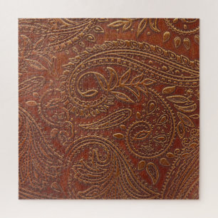 Brown leather, tooled floral pattern. jigsaw puzzle