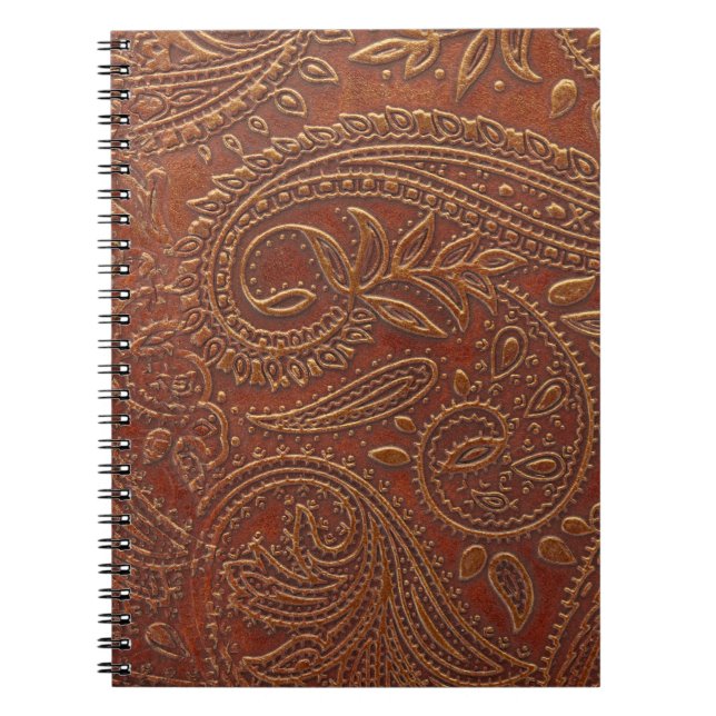 Brown leather, tooled floral pattern. notebook (Front)