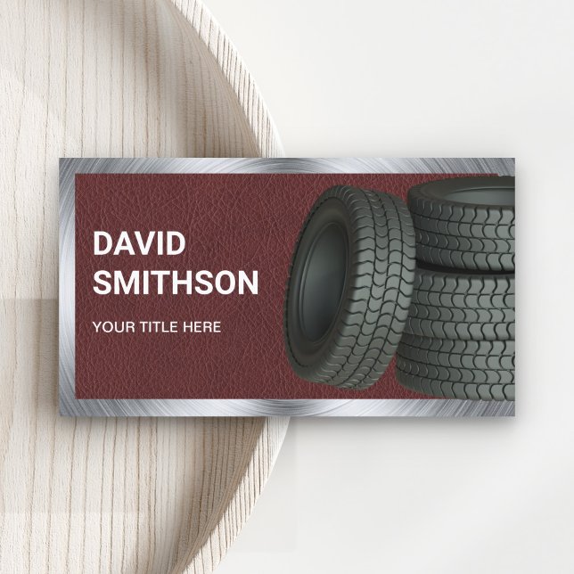 Brown Leather Wheel Alignment Car Tire Shop Business Card (Creator Uploaded)