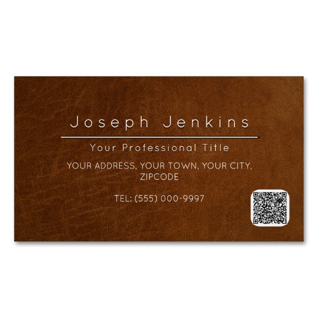 brown leather worker saddler luxury branding  magnetic business card (Front)