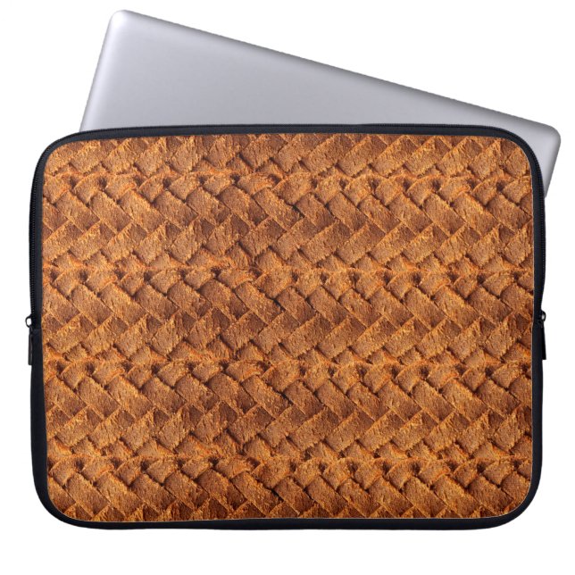 Brown leather woven backgroundleather,brown,backgr laptop sleeve (Front)