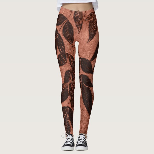 Brown Leaves on Rust Leggings (Front)