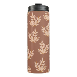 Brown Leaves Vintage Line Leaf Pattern Thermal Tumbler