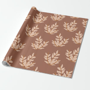 Brown Leaves Vintage Line Leaf Pattern  Wrapping Paper