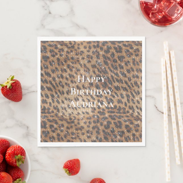 Brown Leopard Animal Print Sparkle Napkin (Insitu)