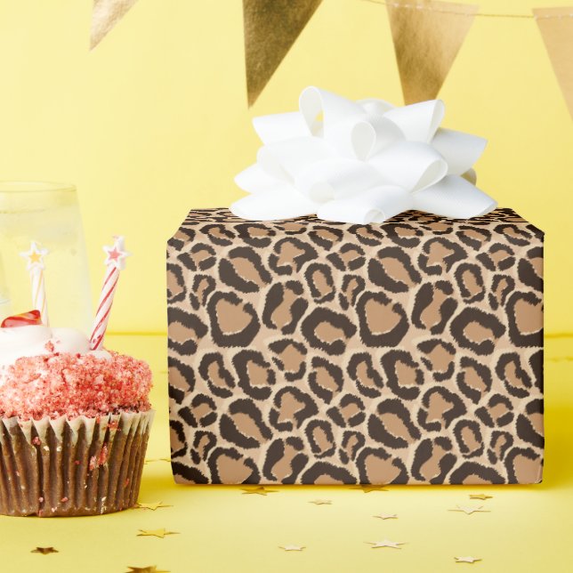 Brown Leopard Animal Print Wrapping Paper (Birthday Party)