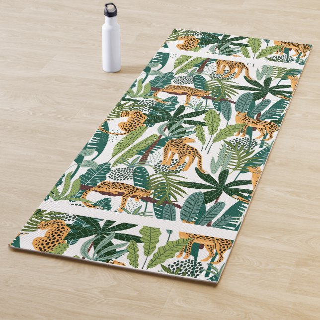 Brown leopard in tropical lush jungle leaves  yoga yoga mat (In Situ)