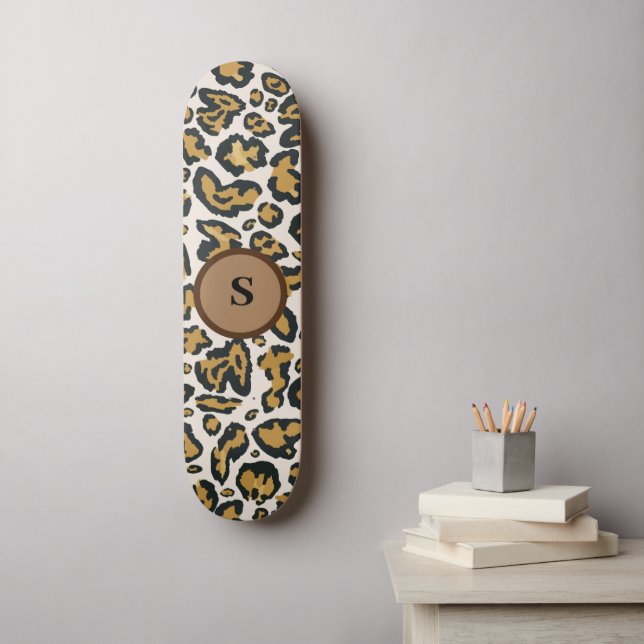 Brown Leopard Pattern Initial Monogram Skateboard (Wall Art)