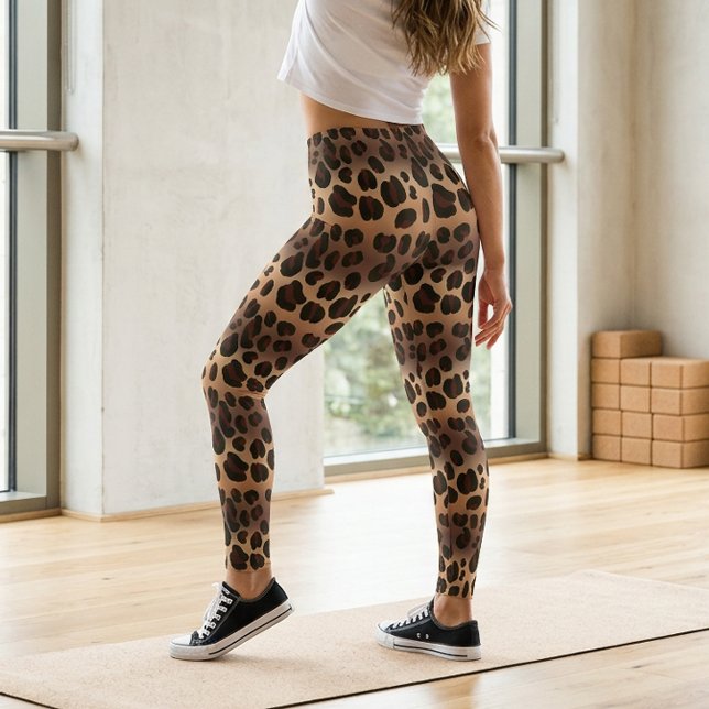 Brown Leopard Print Animal Skin Fur Pattern Leggings (Brown Leopard Print Animal Skin Fur Pattern Leggings)