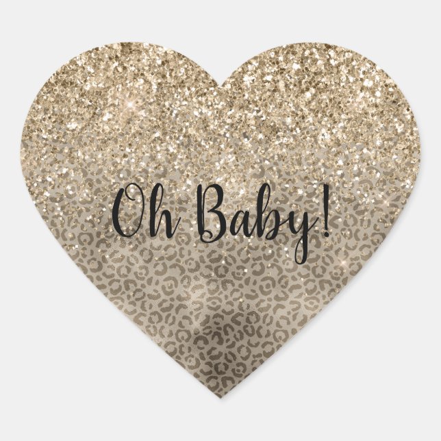 Brown Leopard Print Gold Glitter Glitz Heart Sticker (Front)