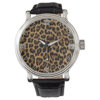 Brown Leopard Print Minimalist Analog Roman Numera Watch