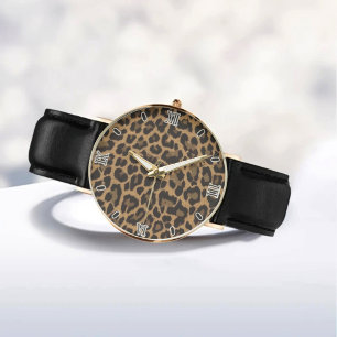 Brown Leopard Print Minimalist Analog Roman Numera Watch