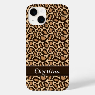 Brown Leopard Print Monogram Case-Mate iPhone 14 Case
