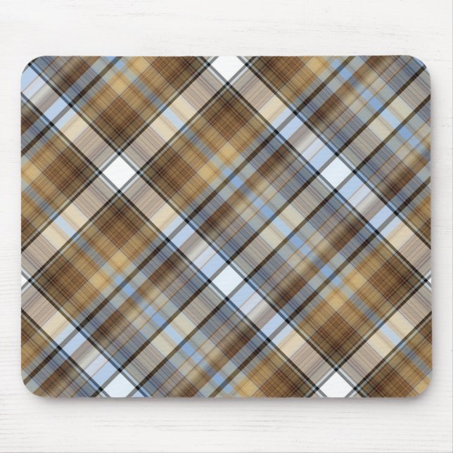 Brown, light blue and white tartan design mouse pad (Front)