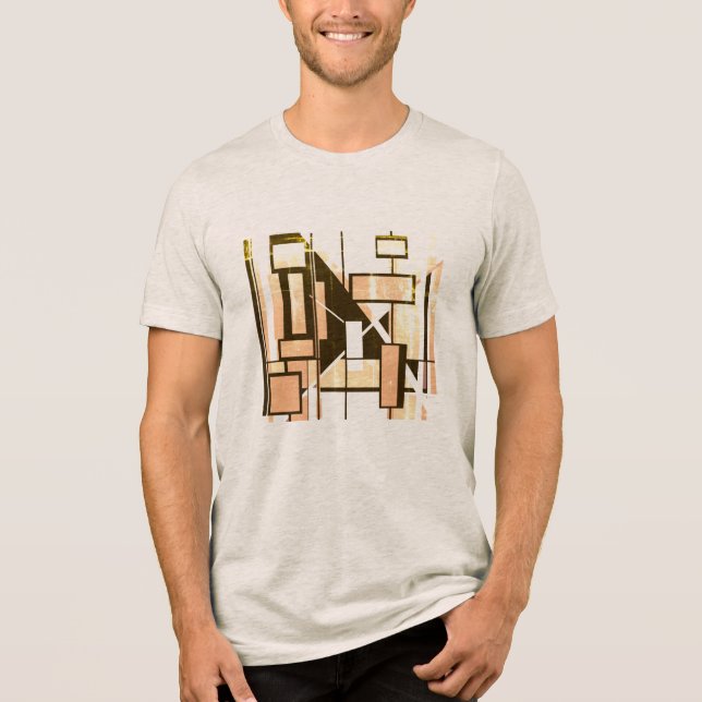 Brown Light Orange Geometric Boxes MCM Look Small Tri-Blend Shirt (Front)