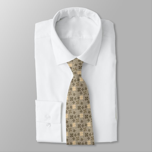 Brown Light Peach Four Leaf Clover Botanical  Tie (Tied)