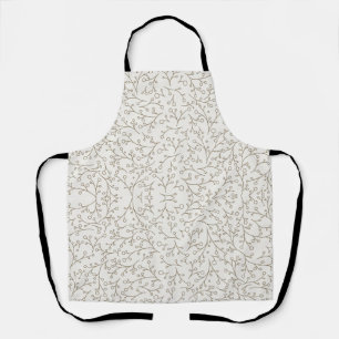 Brown Line Art Botanical Berry Vine Pattern on Cre Apron