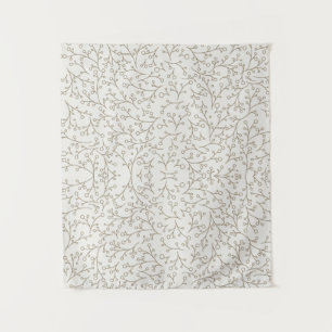 Brown Line Art Botanical Berry Vine Pattern on Cre Tapestry