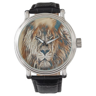 Brown lion face artistic painting watch