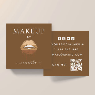 Brown Lips Makeup Artist QR  Square Business Card