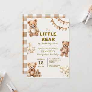 Brown Little Bear is Turning One Birthday Party Invitation