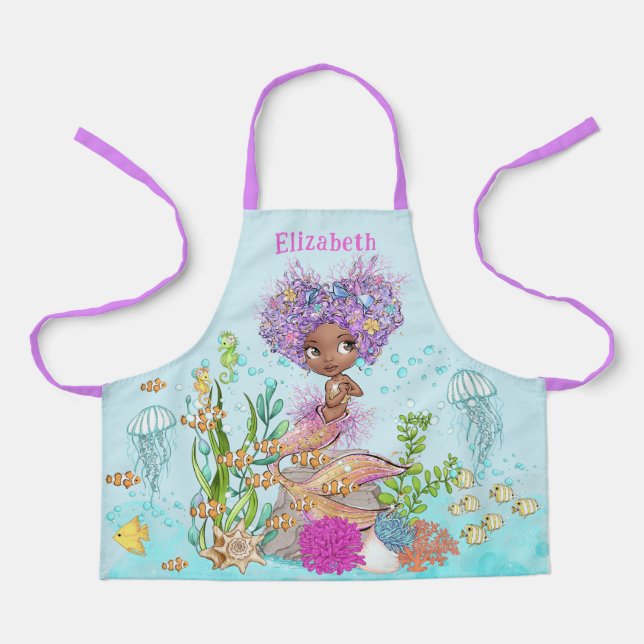 Brown Little Mermaid Under the Sea All-Over Print Apron (Front)