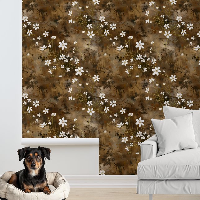 Brown little White Flower Pattern Wallpaper (Creator Uploaded)