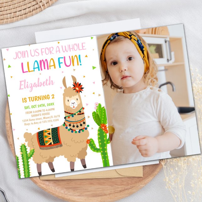 Brown Llama Birthday Invitations with photo (Brown Llama Birthday Invitations with photo)